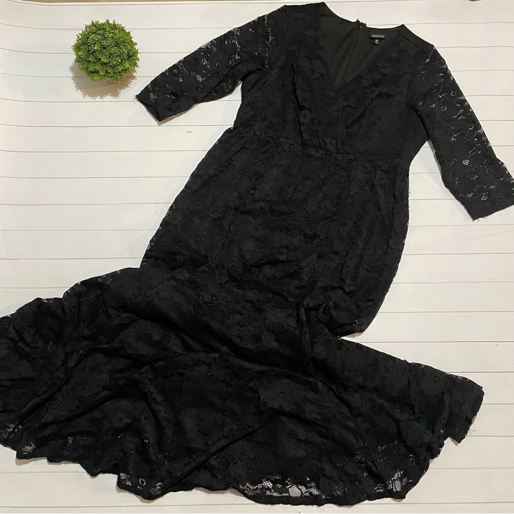 Torrid Black Lace Faux Wrap Special Occasion Formal Maxi Dress Women’s Size 16